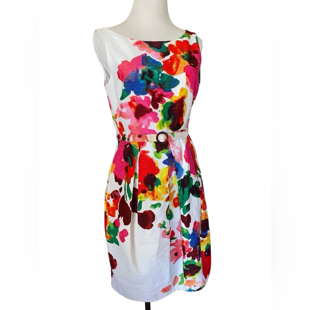 Eliza J Floral Fit And Flare Belted Dress - Picture 4 of 10